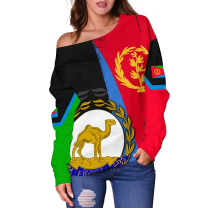 Eritrea Flag Coat Of Arm Women's Off Shoulder Sweater