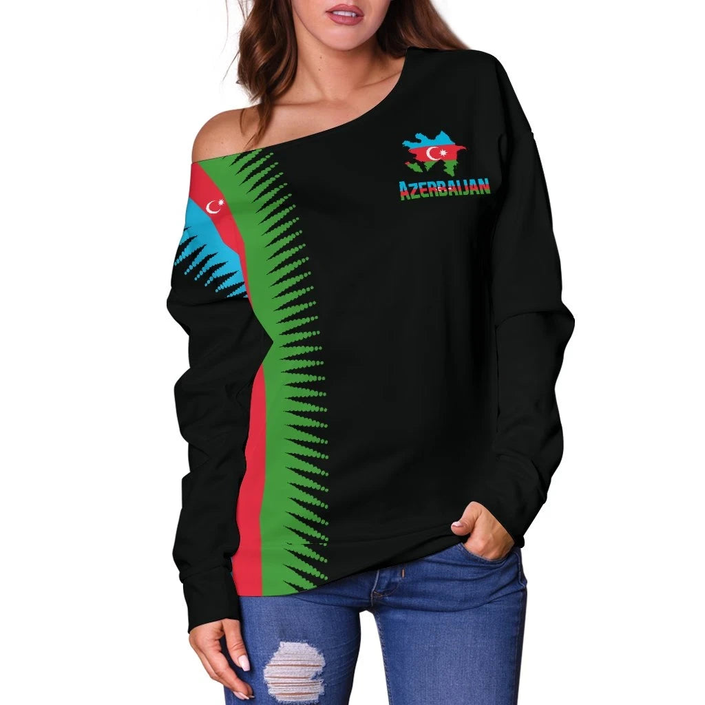 Azerbaijan Off Shoulder Sweater United Flag Black