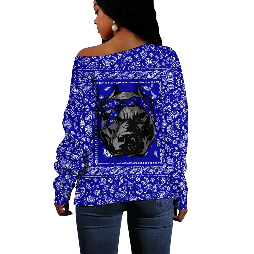 Crips Gang Bulldog Off Shoulder Sweater