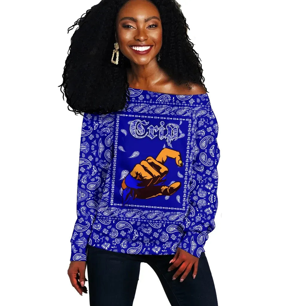 Crips Gang Bulldog Off Shoulder Sweater