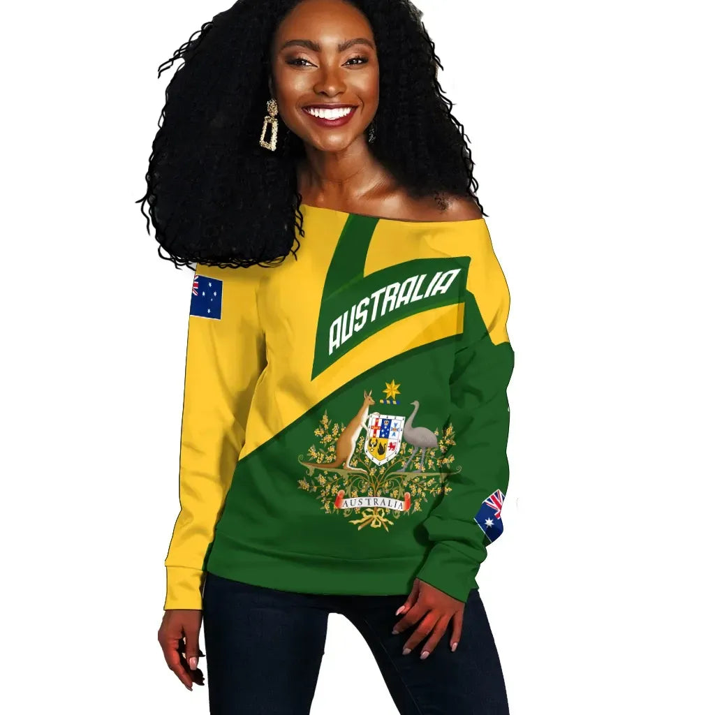 Australia Women's Off Shoulder Sweater Australia Coat Of Arms Active Sport