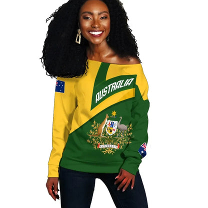 Australia Women's Off Shoulder Sweater Australia Coat Of Arms Active Sport