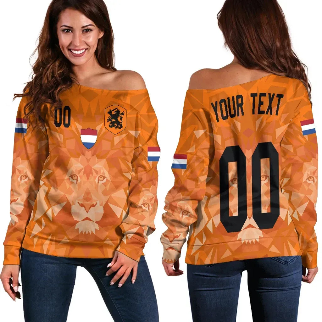 Custom Netherlands Lion Women's Off Shoulder Euro Soccer
