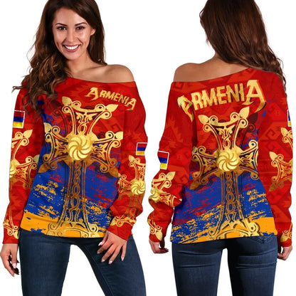 Armenia Khachkar Armenian Cross Special Women's Off Shoulder Sweater