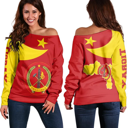 Tigray Off Shoulder Sweater Tigray Coat Of Arms Flag Lion
