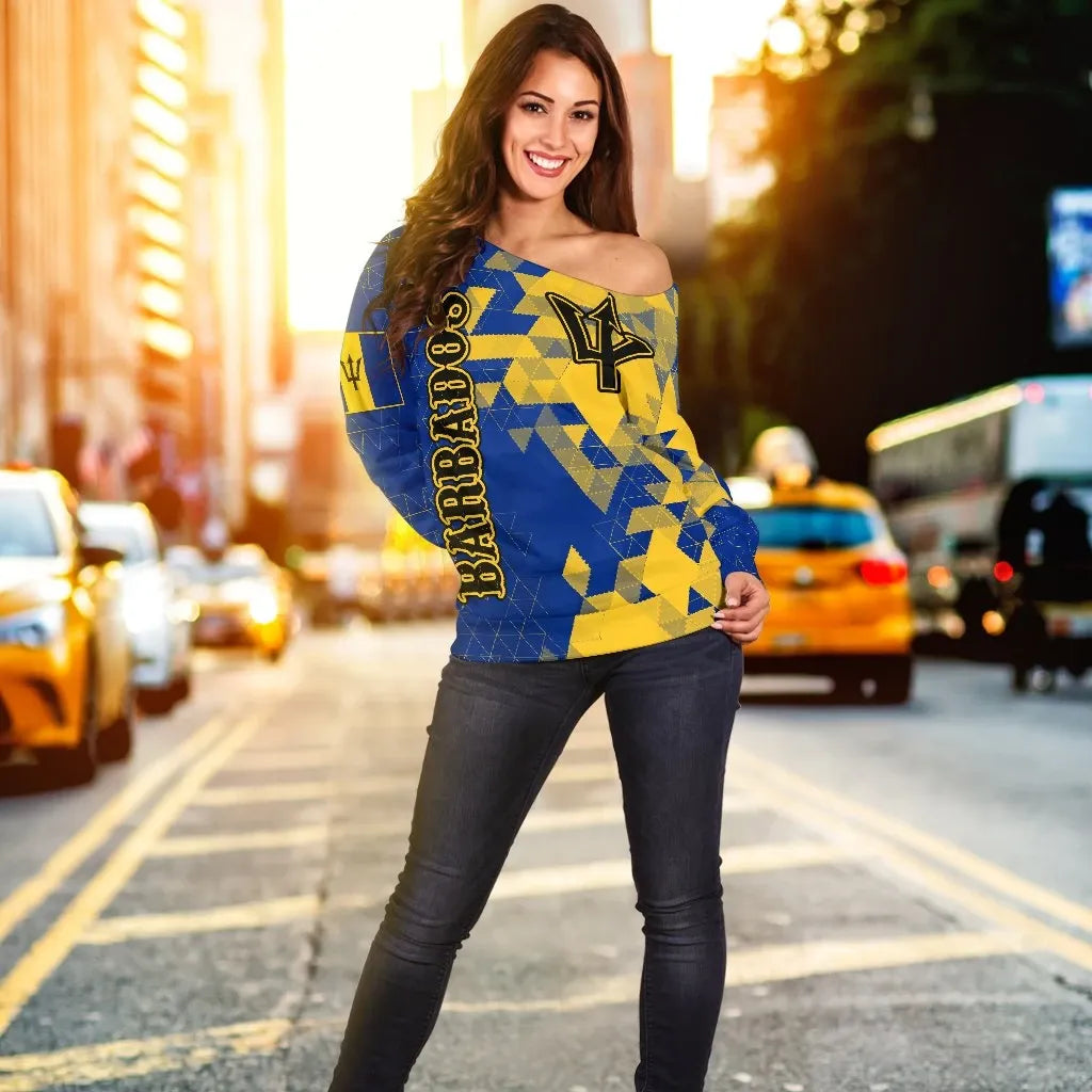 Barbados Off Shoulder Sweater National Flag Polygon Style