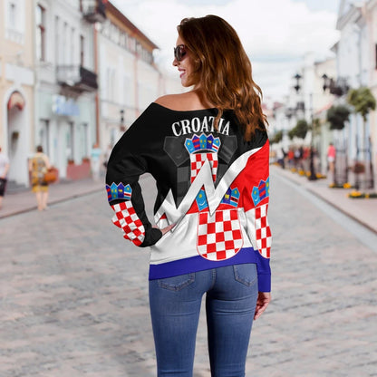 Croatia Off Shoulder Sweater Original Flag
