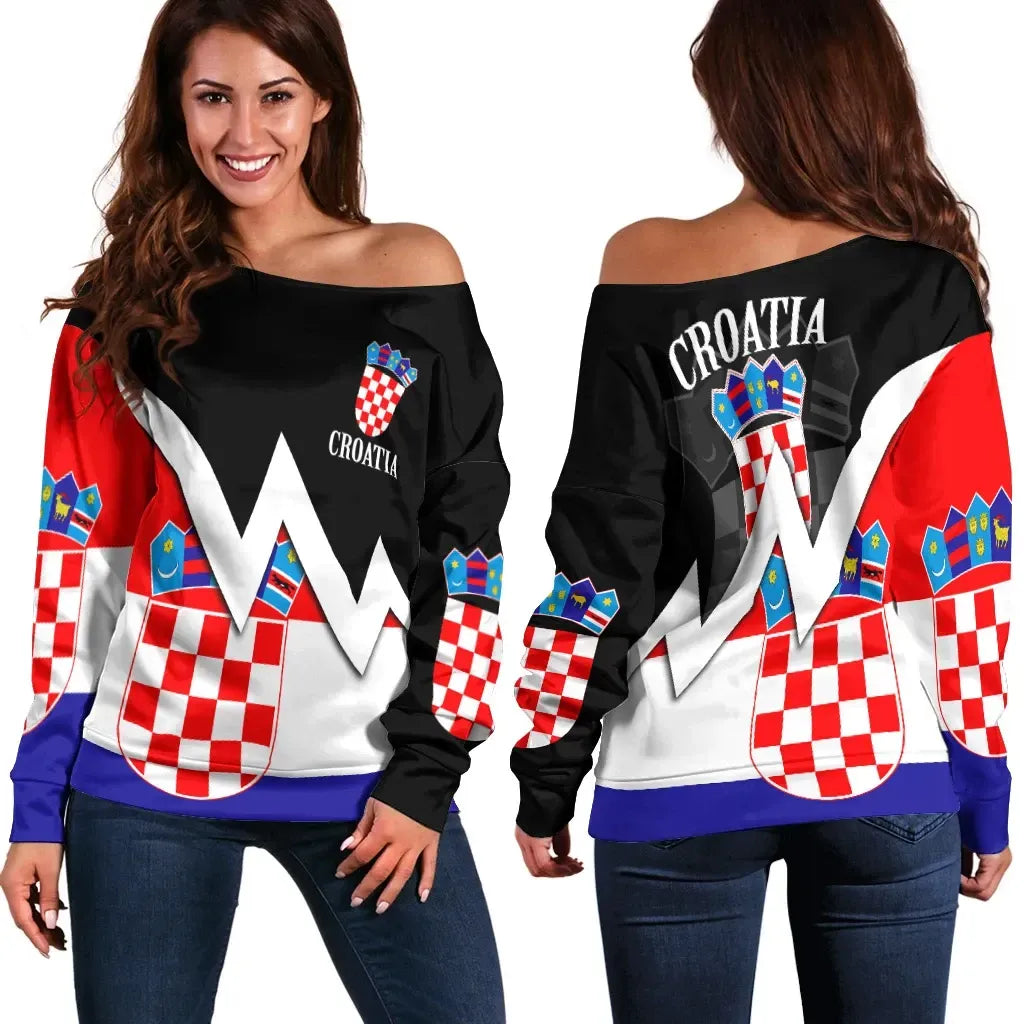 Croatia Off Shoulder Sweater Original Flag