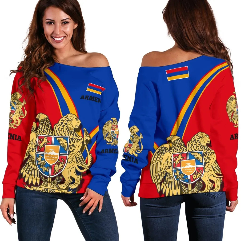 Armenia Women's Off Shoulder Sweater Armenian Pride