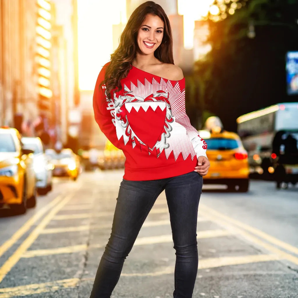 Bahrain Special Flag Style Women's Off Shoulder Sweater