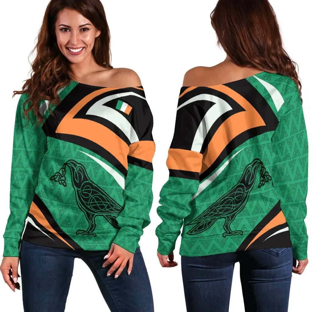 Ireland Celtic Women's Off Shoulder Sweater Legend of Ireland Color
