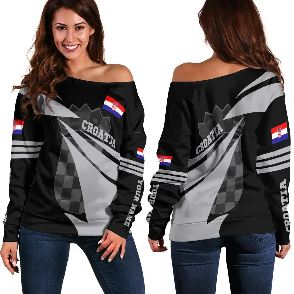Croatia Off Shoulder Sweater Flag Jersey