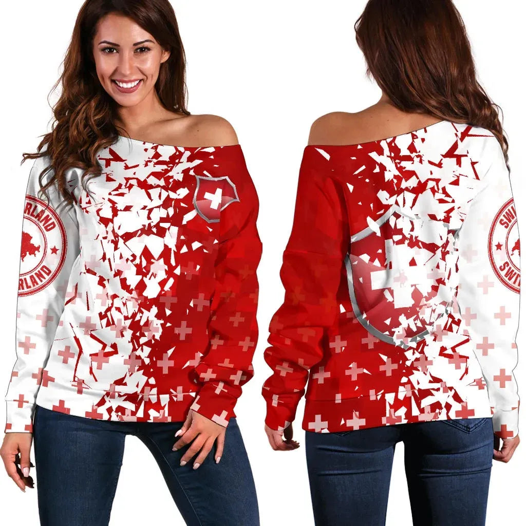 Switzerland Off Shoulder Sweater Swiss Shield