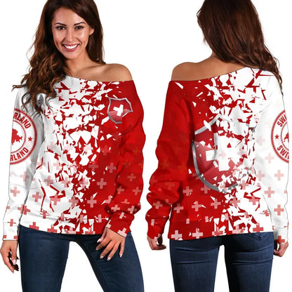 Switzerland Off Shoulder Sweater Swiss Shield