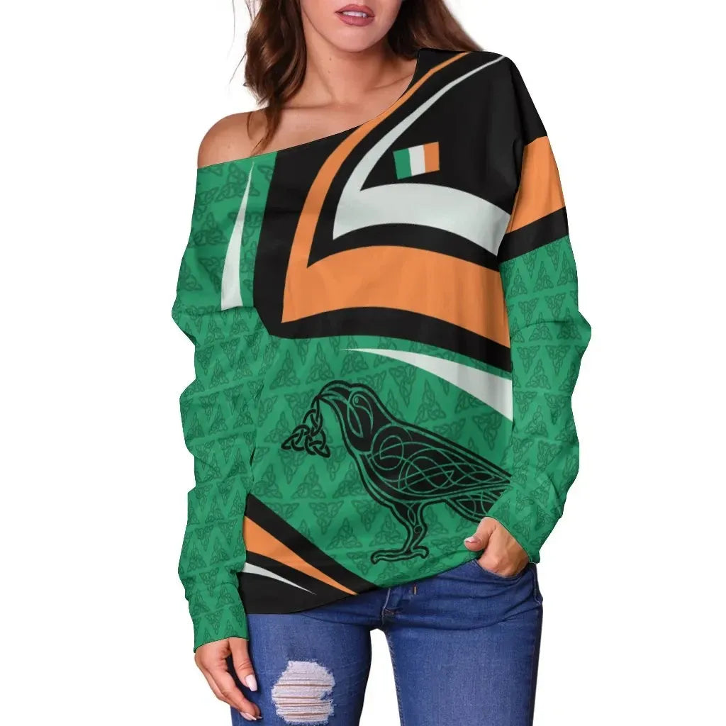 Ireland Celtic Women's Off Shoulder Sweater Legend of Ireland Color