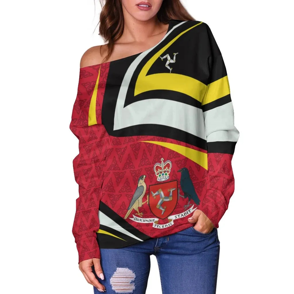 Isle Of Man Celtic Women's Off Shoulder Sweater Legend of Isle Of Man