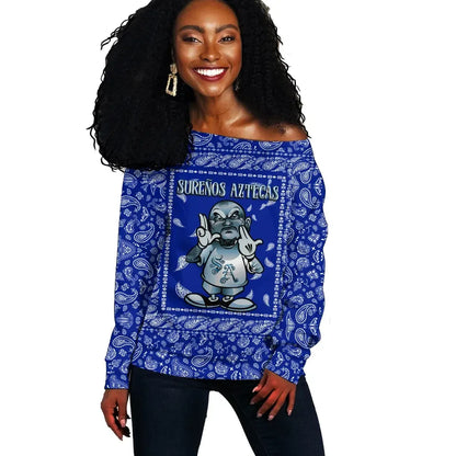 Sure√±os Aztecas Off Shoulder Sweater Blue Bandana