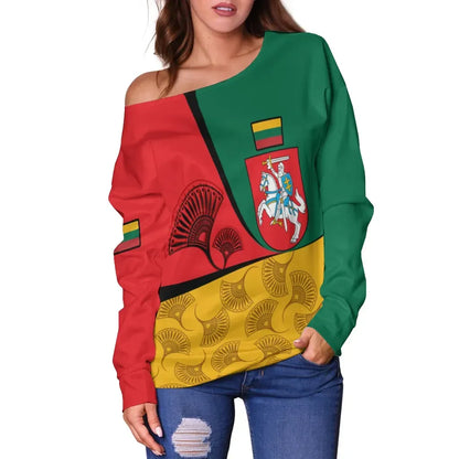 Lithuania Women's Off Shoulder Sweater Flag of Lithuania