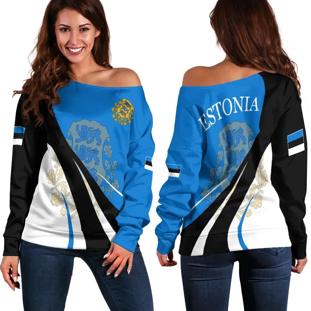 Estonia Off Shoulder Sweater Flag CoA Basic