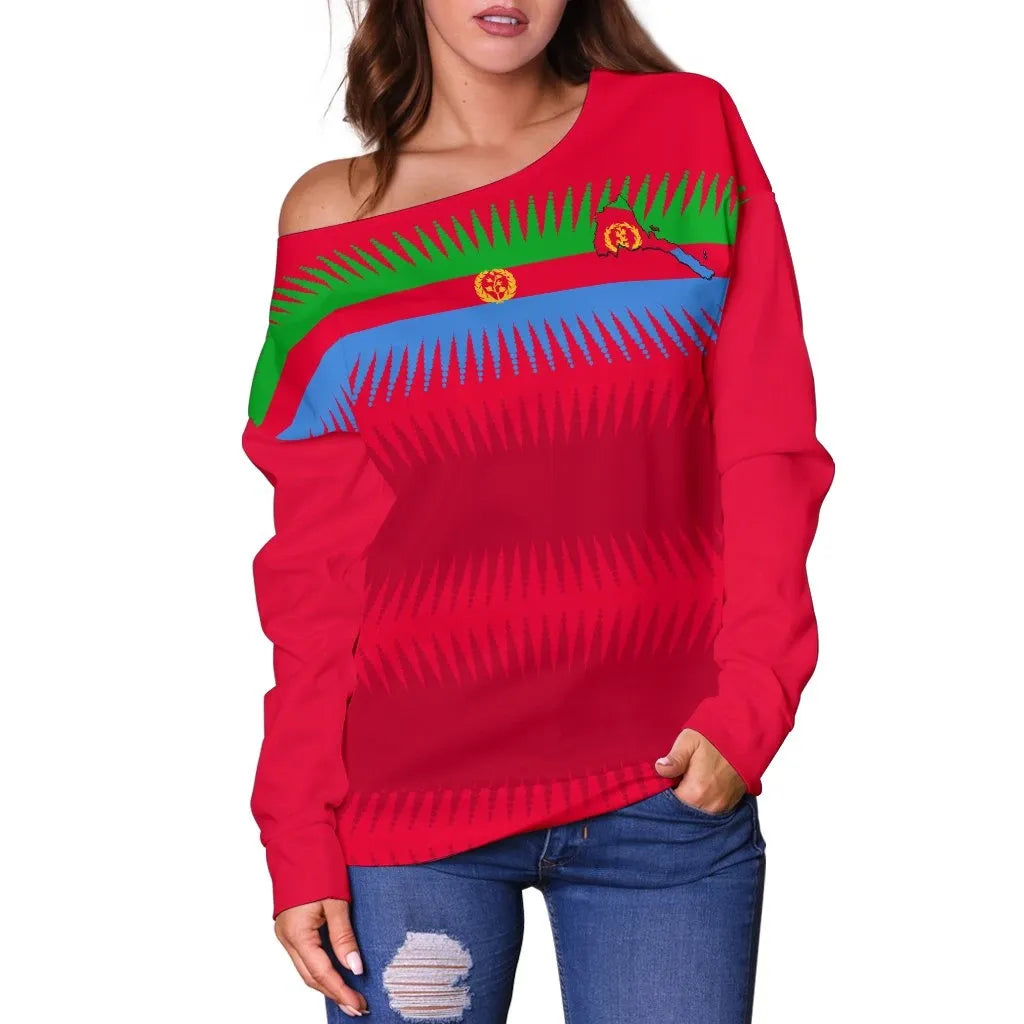 Eritrea United Flag Red Off Shoulder Sweater