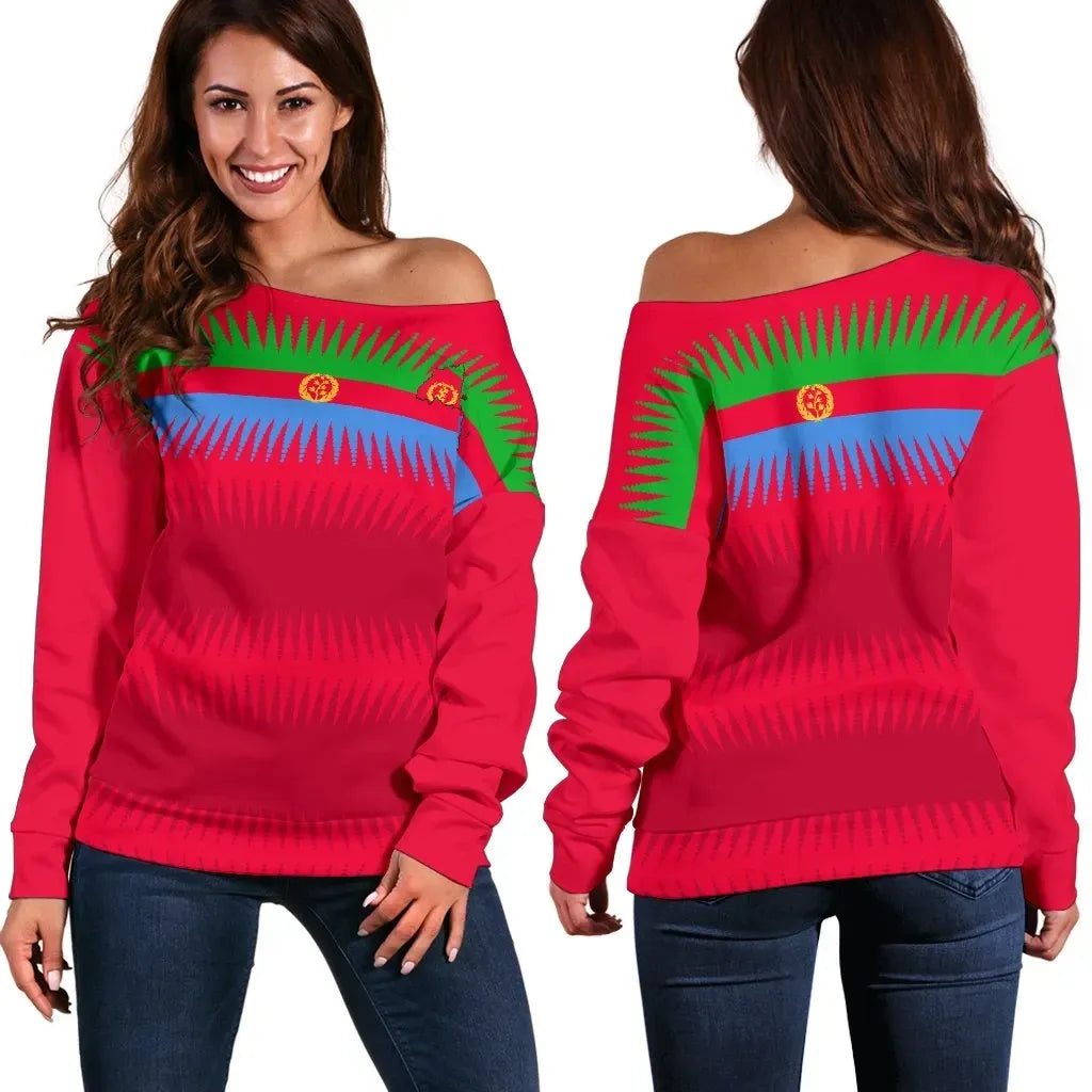 Eritrea United Flag Red Off Shoulder Sweater