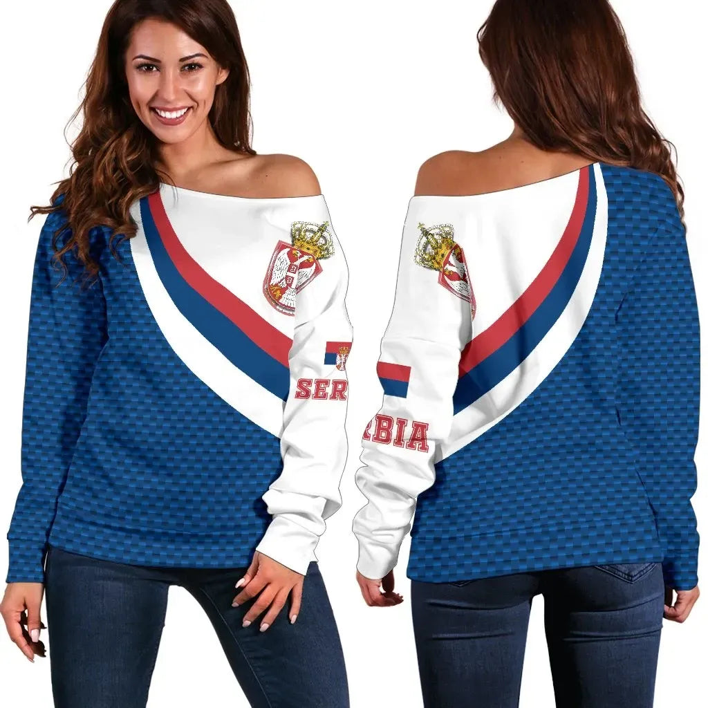 Serbia Women's Off Shoulder Sweater Serbia Flag Blue