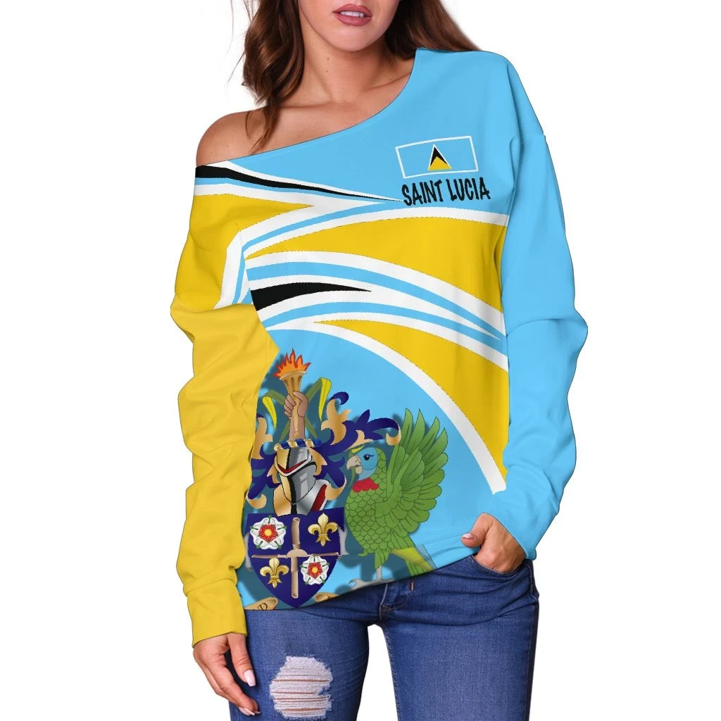 Saint Lucia Women's Off Shoulder Sweater N Flag