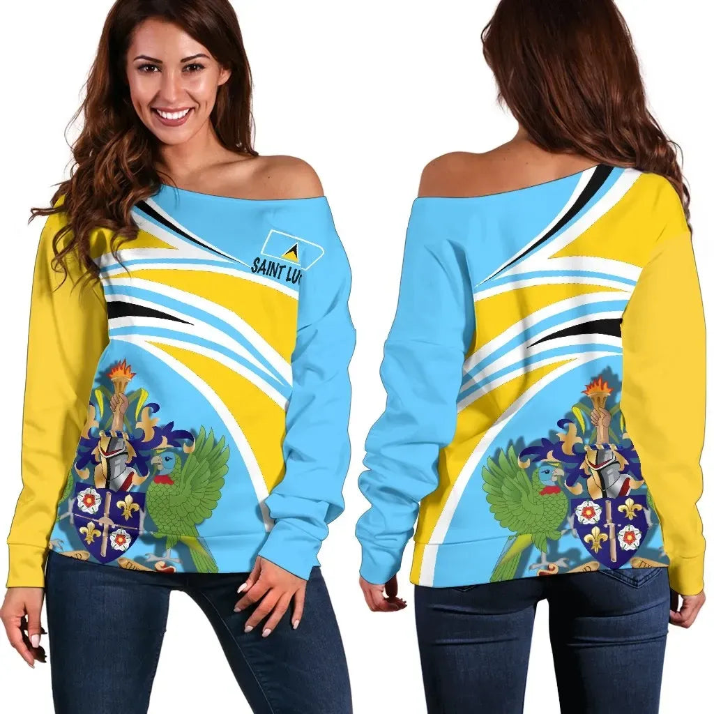 Saint Lucia Women's Off Shoulder Sweater N Flag