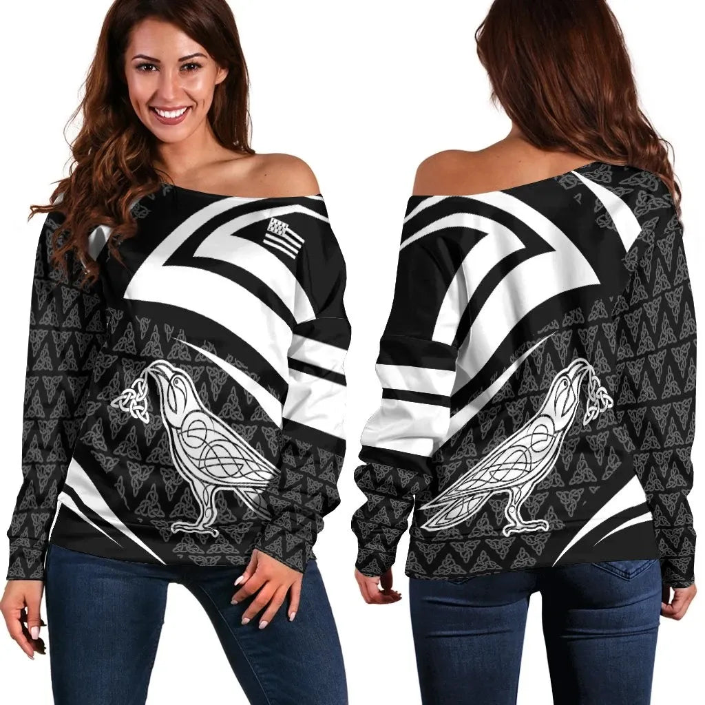 Brittany Celtic Women's Off Shoulder Sweater Legend of Brittany Color