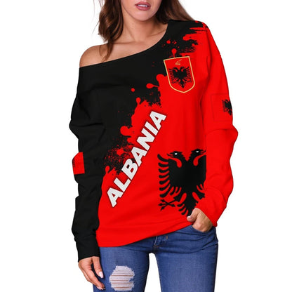 Albania Women Off Shoulder Sweater Red Braved Version