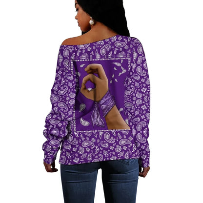 Grape Street Crips Off Shoulder Sweaters Purple Bandana