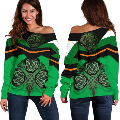 Celtic All Over Print Women's Off Shoulder Sweater Irish Shamrock With Celtic Patterns