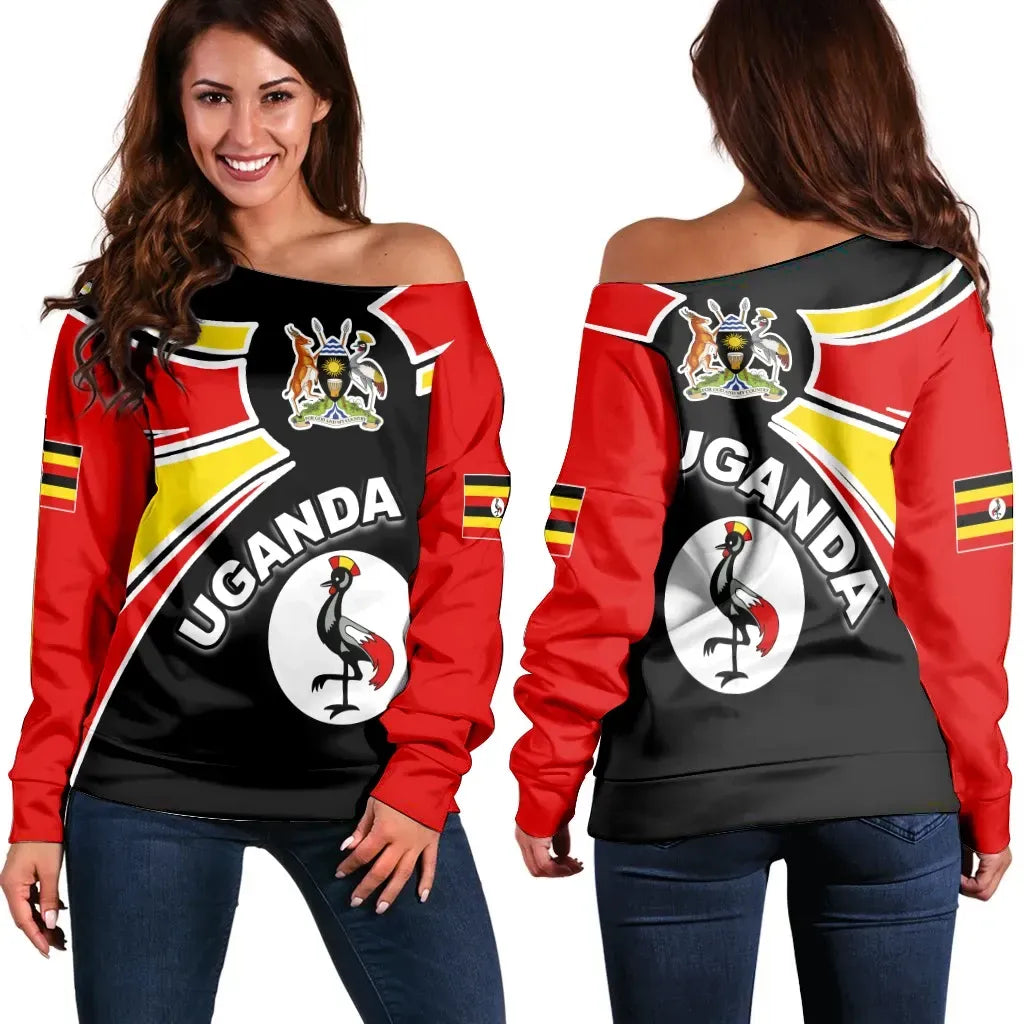 Uganda Off Shoulder Sweaters Uganda Round Coat Of Arms