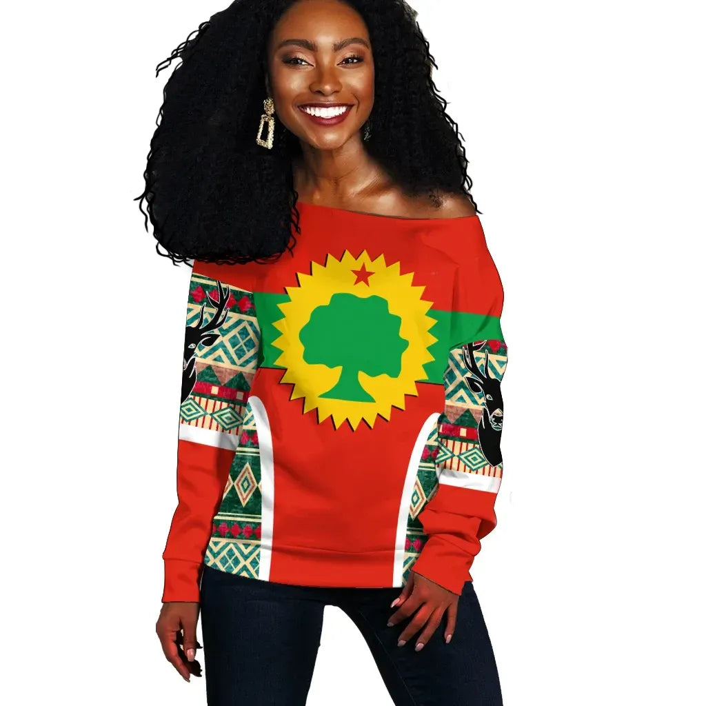 Oromo Off Shoulder Sweater Africa Pattern Style