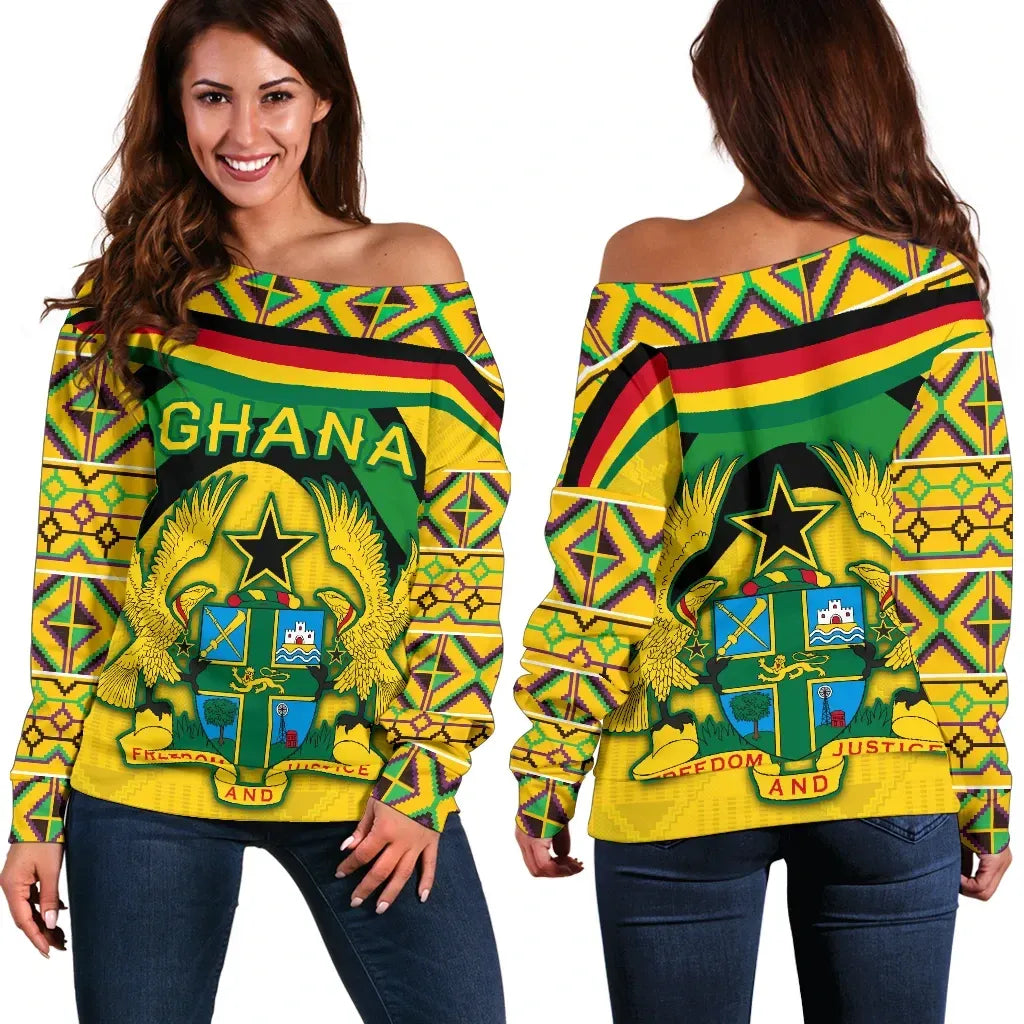 Ghana Kente Women Off Shoulder Sweater Vibes Version