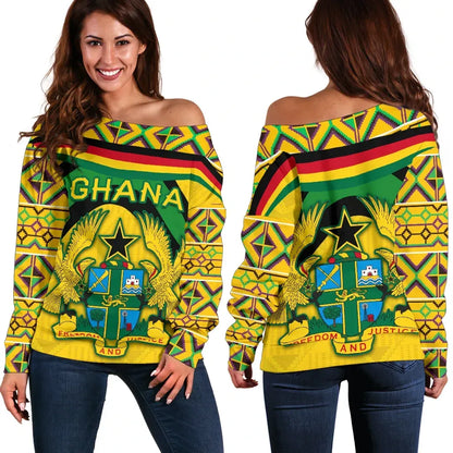 Ghana Kente Women Off Shoulder Sweater Vibes Version