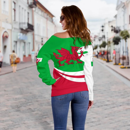Wales Women Off Shoulder Sweater Proud Version