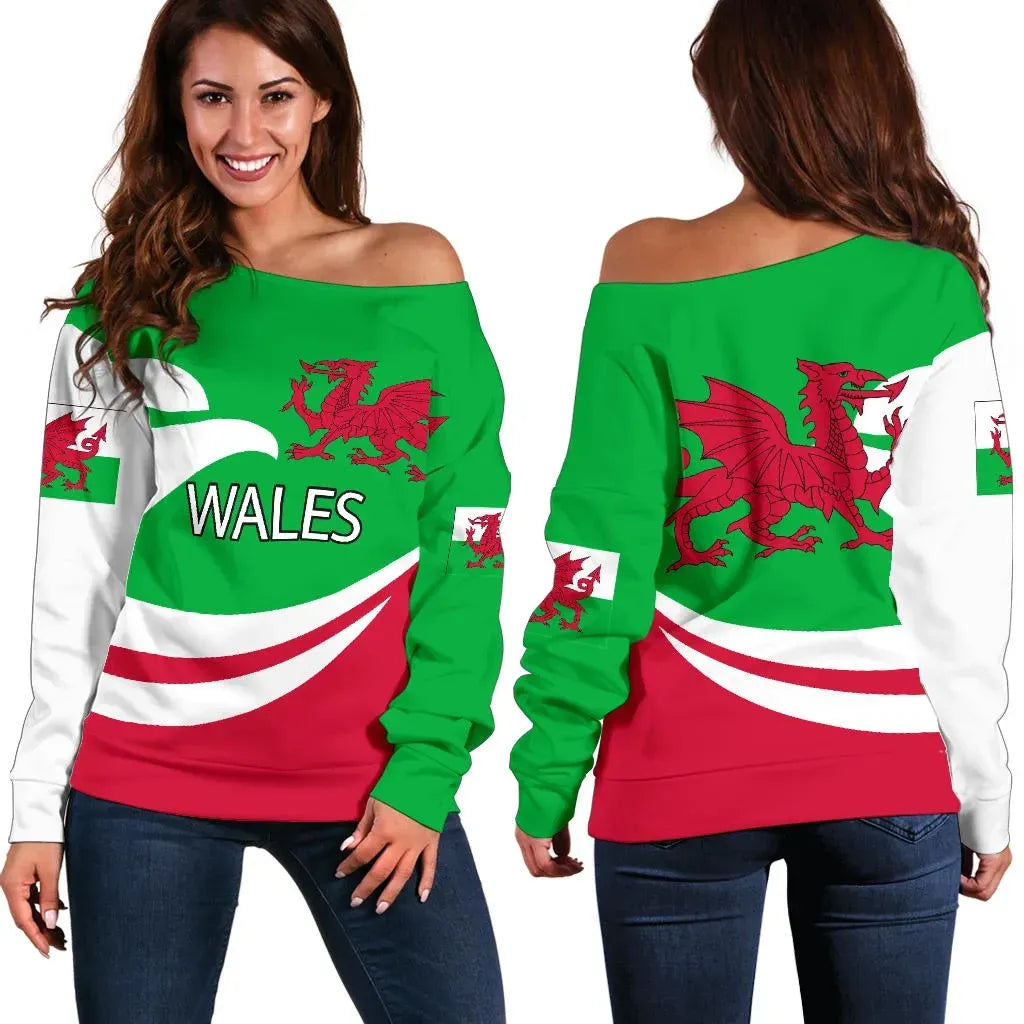 Wales Women Off Shoulder Sweater Proud Version