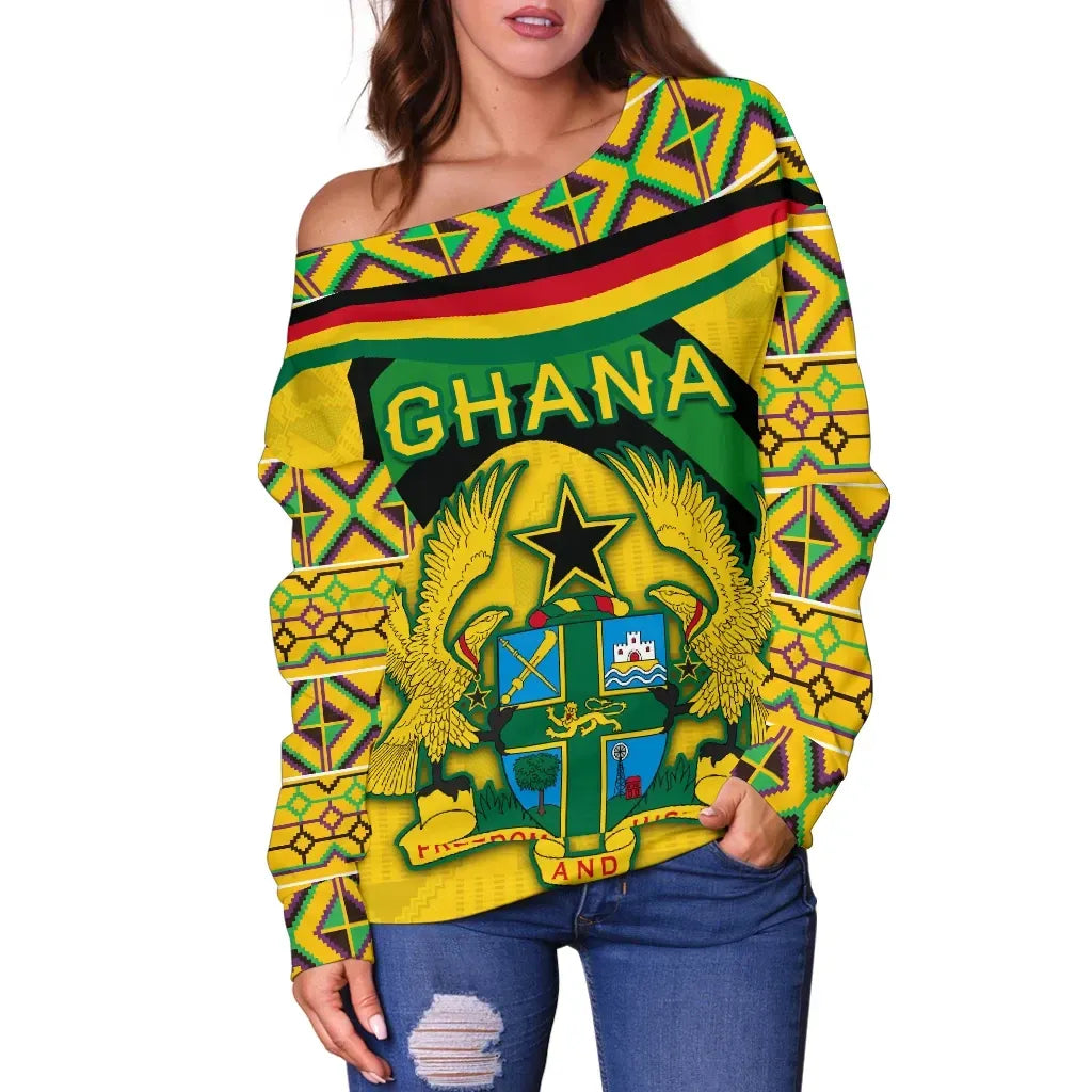 Ghana Kente Women Off Shoulder Sweater Vibes Version