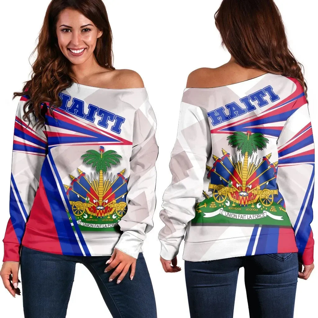 Haiti Women's Off Shoulder Sweater Coat of Arms New Release