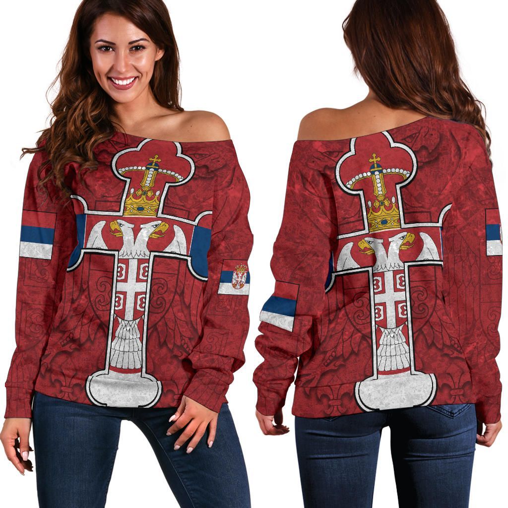Serbian Cross Off Shoulder Sweater Eagle