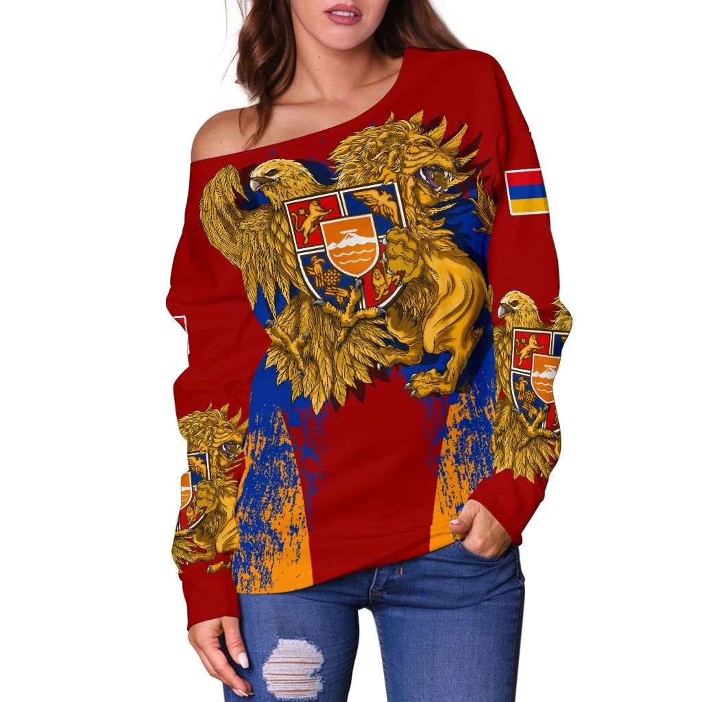 Armenia Special Coat of Arms Women's Off Shoulder Sweater