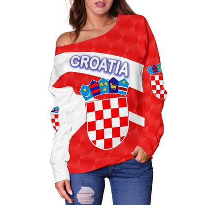 Croatia Women Off Shoulder Sweater Sporty Style