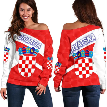 Croatia Women Off Shoulder Sweater Sporty Style