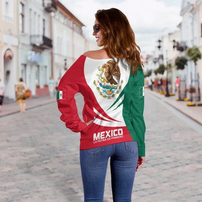 Mexico Off Shoulder Sweater Coat Of Arms BinCjou