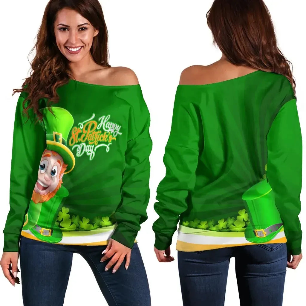 Celticone Off Shoulder Sweater Patrick's Green Ireland Ver2