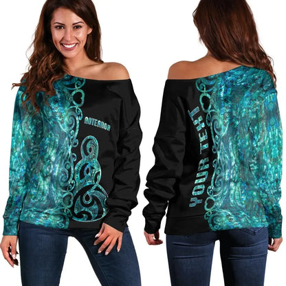 Custom Personalised Aotearoa Pikorua Women's Off Shoulder Sweater Half Papua Shell Style