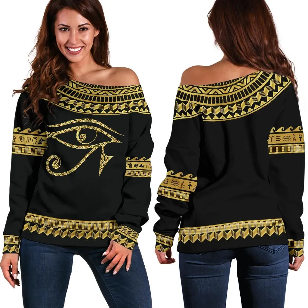 African Women's Off Shoulder Sweater Africa Horus Egypt