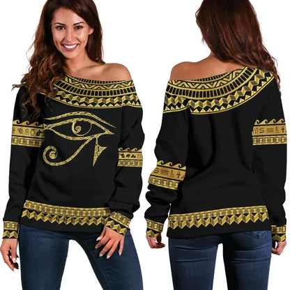 African Women's Off Shoulder Sweater Africa Horus Egypt