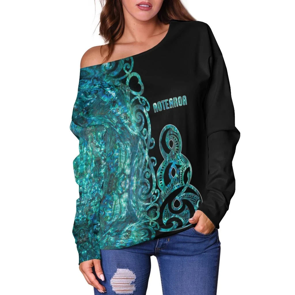 Custom Personalised Aotearoa Pikorua Women's Off Shoulder Sweater Half Papua Shell Style
